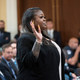 Former Georgia election worker Wandrea ArShaye ‘Shaye’ Moss is sworn-in before testifying before a House select committee investigating the Jan. 6 attack on the U.S. Capitol at 390 Cannon House Office Building on Capitol Hill, Tuesday, June 21, 2022, in Washington, DC.